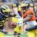 Michigan quarterback Devin Gardner hands the ball off to running back Dennis Norfleet during spring practice at Michigan Stadium on Saturday, April 13, 2013. Melanie Maxwell I AnnArbor.com